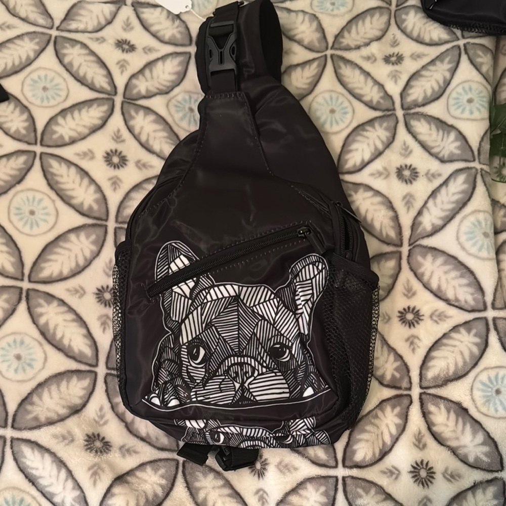 Black Dog Print Men's Sling Bag